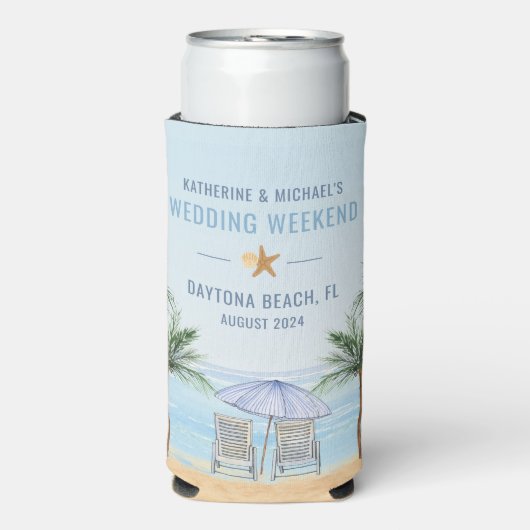 パーソナライズされたビーチ結婚式クーラーボックス スリム缶クーラー (Seltzer正面)