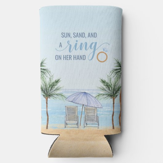 パーソナライズされたビーチ結婚式クーラーボックス スリム缶クーラー (裏面)