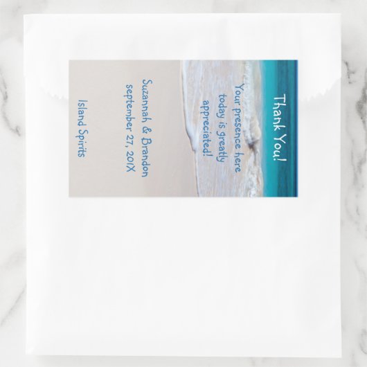 パーソナライズされたビーチ結婚式ワインラベルテンプレート 長方形シール (バッグ)