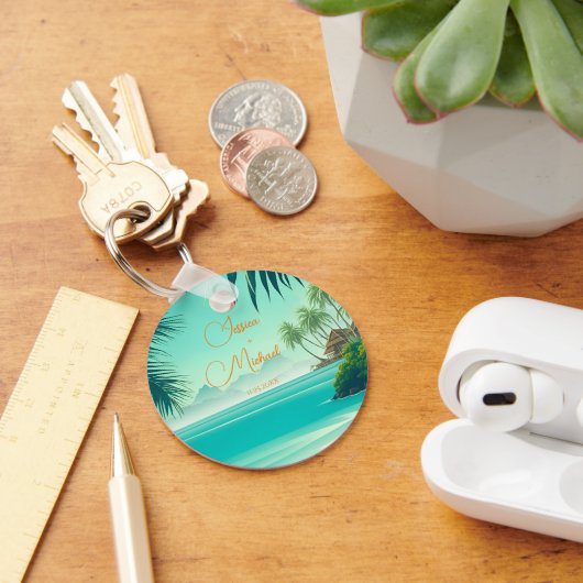 パーソナライズされたビーチ結婚式 キーホルダー (デスク)