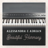 パーソナライズされたピアノキーボードデザインのガラスコースター ガラスコースター (正面)