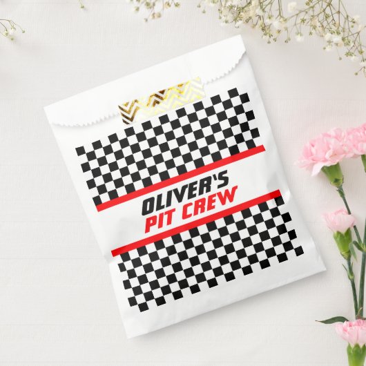 パーソナライズされたピットク市松模様にルーフパーティー フェイバーバッグ (封をした状態)