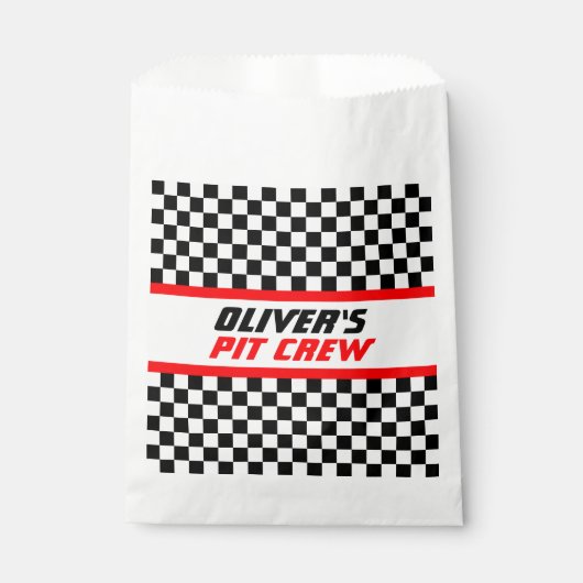 パーソナライズされたピットク市松模様にルーフパーティー フェイバーバッグ (正面)