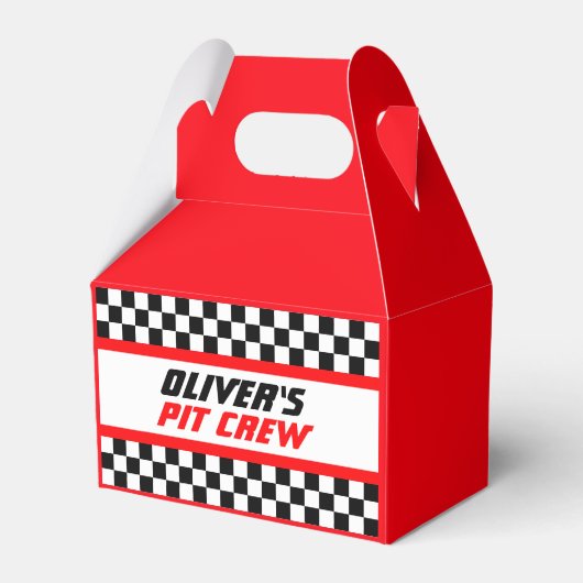 パーソナライズされたピットク市松模様にルーフパーティー フェイバーボックス (正面サイド)