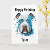 パーソナライズされたピットブルパンハッピーバースデー カード (黄色い花)