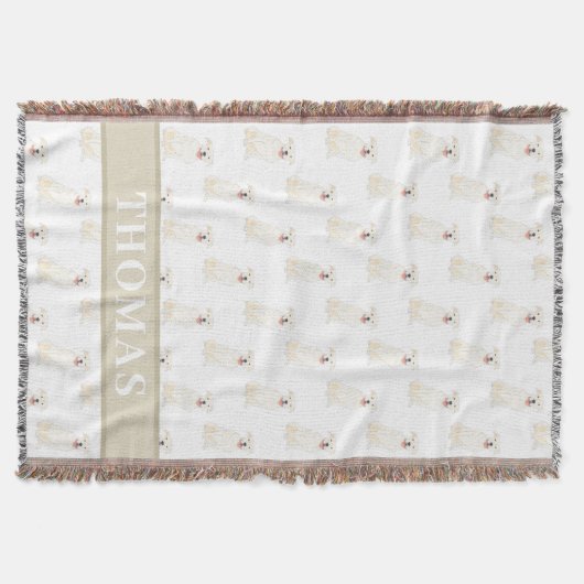 パーソナライズされたピットブル・スタッフイー（白） スローブランケット (正面)