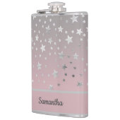 パーソナライズされたピンクとグレーの星のスタイリッシュでおしゃれなデザイン フラスク (左)