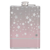 パーソナライズされたピンクとグレーの星のスタイリッシュでおしゃれなデザイン フラスク (裏面)