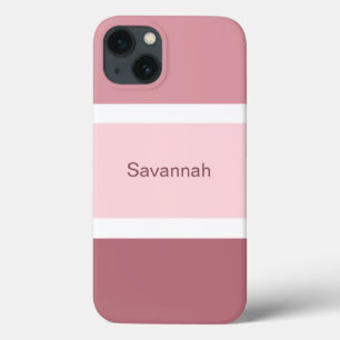 パーソナライズされたピンクと白のストライプ モダン iPhone 13ケース