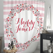 パーソナライズされたピンクと赤の花輪 シャワーカーテン