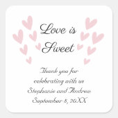 パーソナライズされたピンクのハート愛は甘結婚い スクエアシール (正面)