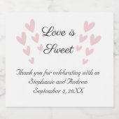 パーソナライズされたピンクのハート愛は甘結婚い スパークリングワインラベル (シングルラベル)