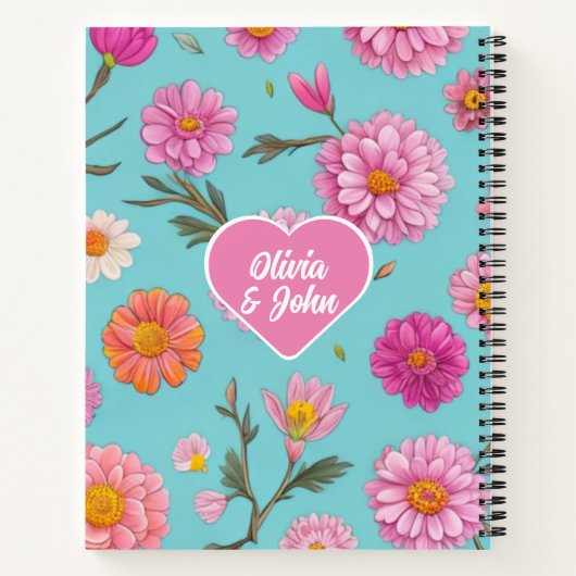パーソナライズされたピンクのフローラデイジーピンクの花 ノートブック (裏面)