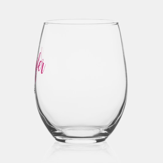 パーソナライズされたピンクのモダンスクリプトバチェロレッテ ステムなしワイングラス (左)