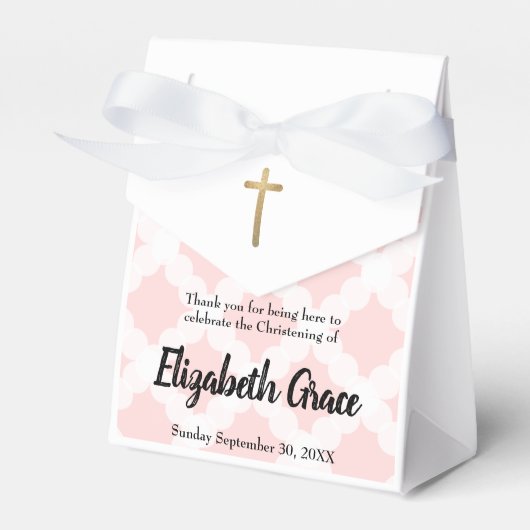 パーソナライズされたピンクの女の子の洗礼 ゴールドクロス フェイバーボックス (正面サイド)
