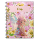 パーソナライズされたピンクの妖精の書き物と絵日記帳 ノートブック (正面)