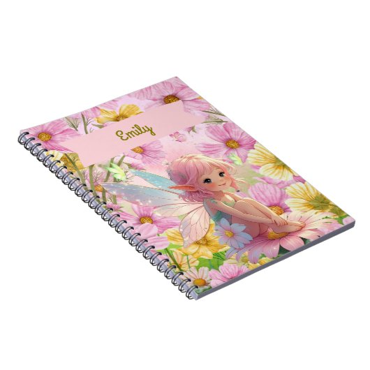 パーソナライズされたピンクの妖精の書き物と絵日記 ノートブック (右側)