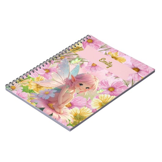パーソナライズされたピンクの妖精の書き物と絵日記 ノートブック (左側)