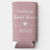 パーソナライズされたピンクの恋しく思ブライダルシャワー スリム缶クーラー (裏面)