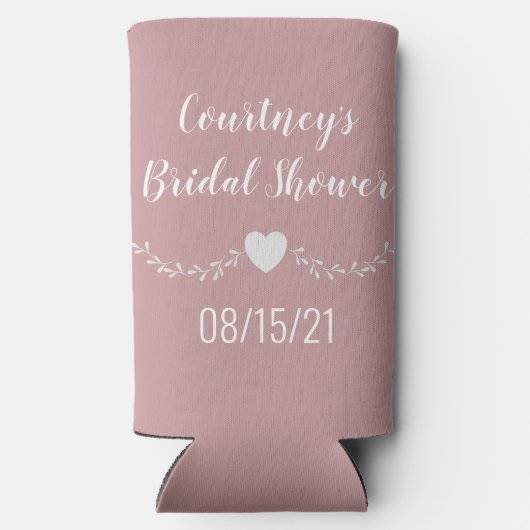 パーソナライズされたピンクの恋しく思ブライダルシャワー スリム缶クーラー (裏面)