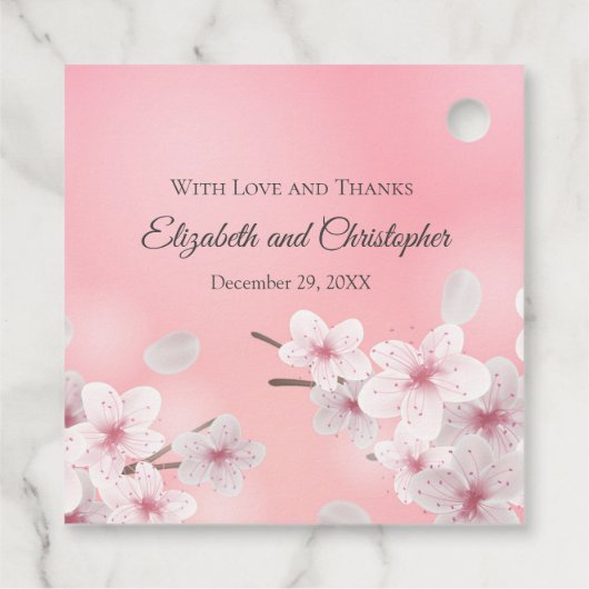 パーソナライズされたピンクの白いフローラ結婚披露宴 フェイバータグ (裏面)