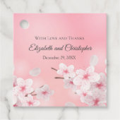 パーソナライズされたピンクの白いフローラ結婚披露宴 フェイバータグ (正面)