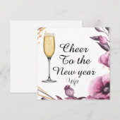 パーソナライズされたピンクの花柄のシャンパングラス タイポグラフィー シーズンカード (正面/裏面)