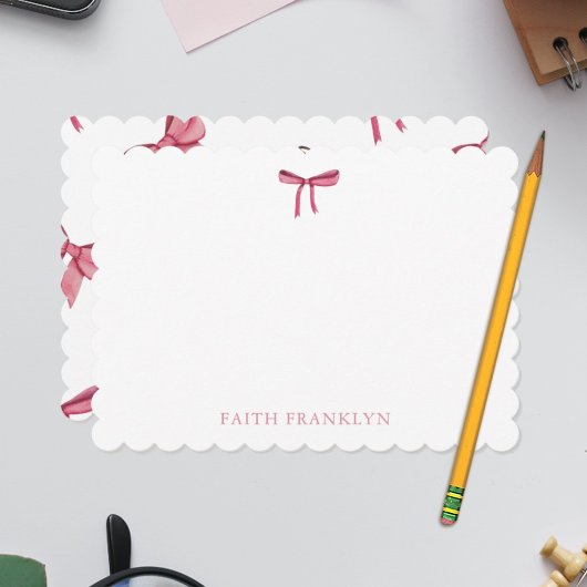 パーソナライズされたピンクの蝶リボン ウォーターカラー ベビー ステーショナリー サンキューカード