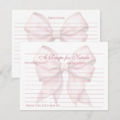パーソナライズされたピンクの蝶リボン ブライダルシャワーレシピ カード (正面/裏面)