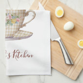 パーソナライズされたピンクイエロー青の花のテアカップ キッチンタオル (四つ折り)