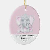 パーソナライズされたピンクエレファントバビー初めてのクリスマス セラミックオーナメント (右)