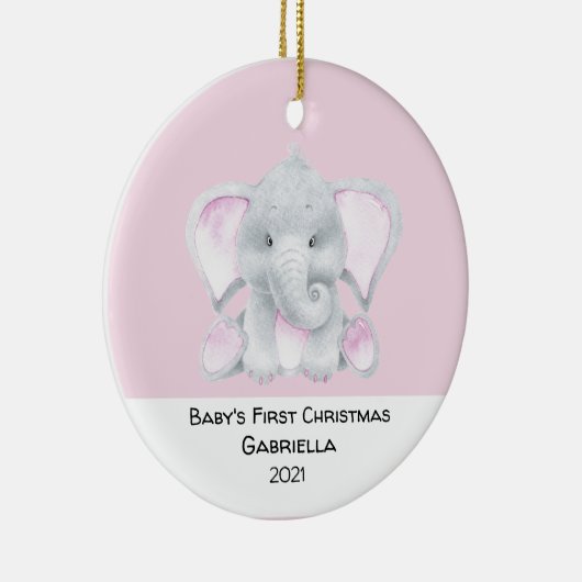 パーソナライズされたピンクエレファントバビー初めてのクリスマス セラミックオーナメント (右)