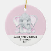 パーソナライズされたピンクエレファントバビー初めてのクリスマス セラミックオーナメント (正面)