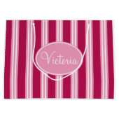 パーソナライズされたピンクキャンディストライプ抱き枕 ラージペーパーバッグ (正面)