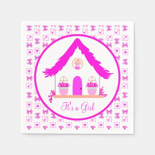 パーソナライズされたピンクハウス女の子だ スタンダードカクテルナプキン (正面)