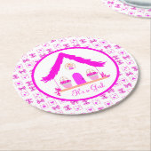 パーソナライズされたピンクハウス女の子だ ラウンドペーパーコースター (アングル)