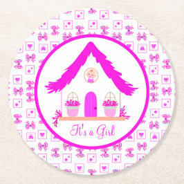 パーソナライズされたピンクハウス女の子だ ラウンドペーパーコースター