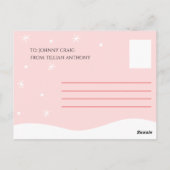 -パーソナライズされたピンクペ図解入りの、写真付きのンギン誕生日 ポストカード (裏面)