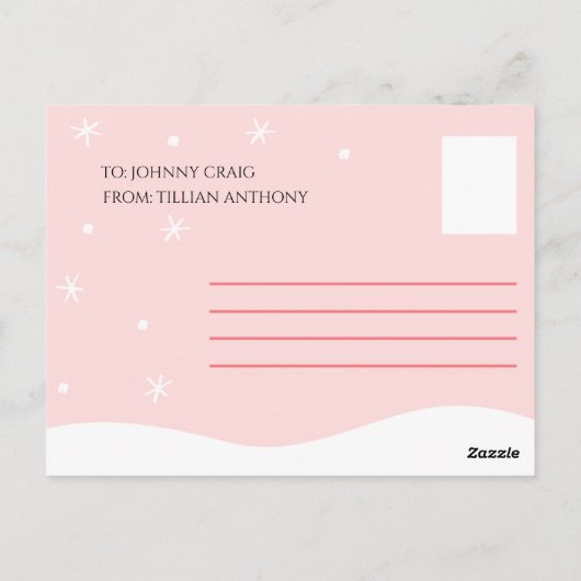 -パーソナライズされたピンクペ図解入りの、写真付きのンギン誕生日 ポストカード (裏面)