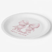 パーソナライズされたピンクボウブライダルシャワーファンシー ペーパープレート (アングル)