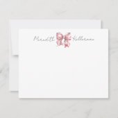 パーソナライズされたピンクボウ名モノグラム ノートカード (正面)