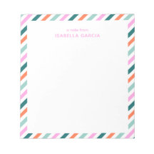 パーソナライズされたピンク可愛いストライプのメモ帳