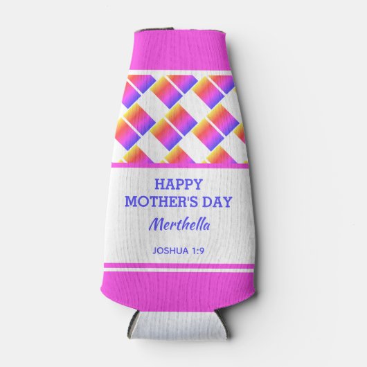 パーソナライズされたピンク幾何学母の日キリスト教徒 ボトルクーラー (正面)