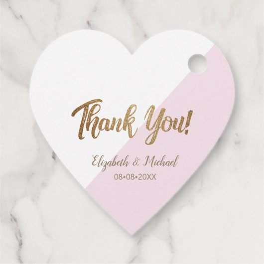 パーソナライズされたピンク感謝していの結婚金ゴールド フェイバータグ (裏面)