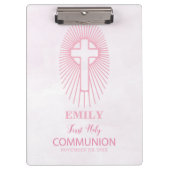 パーソナライズされたピンク最初の聖餐式クロスホスト クリップボード (正面)