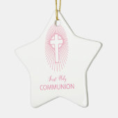 パーソナライズされたピンク最初の聖餐式クロスホスト セラミックオーナメント (左)