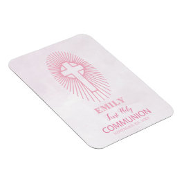 パーソナライズされたピンク最初の聖餐式クロスホスト マグネット