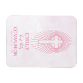 パーソナライズされたピンク最初の聖餐式クロスホスト マグネット (横)