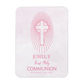 パーソナライズされたピンク最初の聖餐式クロスホスト マグネット (縦)
