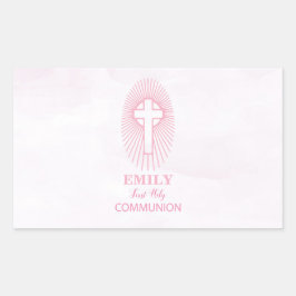 パーソナライズされたピンク最初の聖餐式クロスホスト 長方形シール